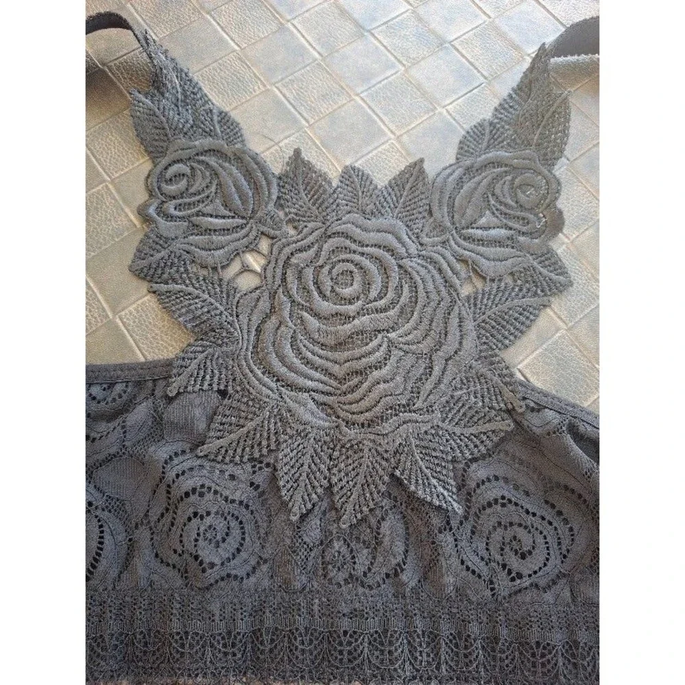 Unbranded Black Lace Longline Bra 38/85 3D Rose Applique Gothic Romantic Lingeri